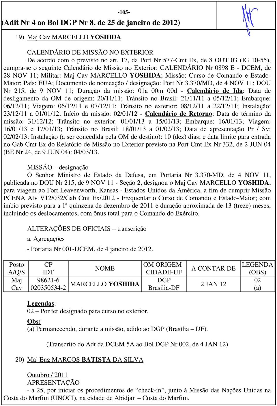 de Comando e Estado- Maior; País: EUA; Documento de nomeação / designação: Port Nr 3.