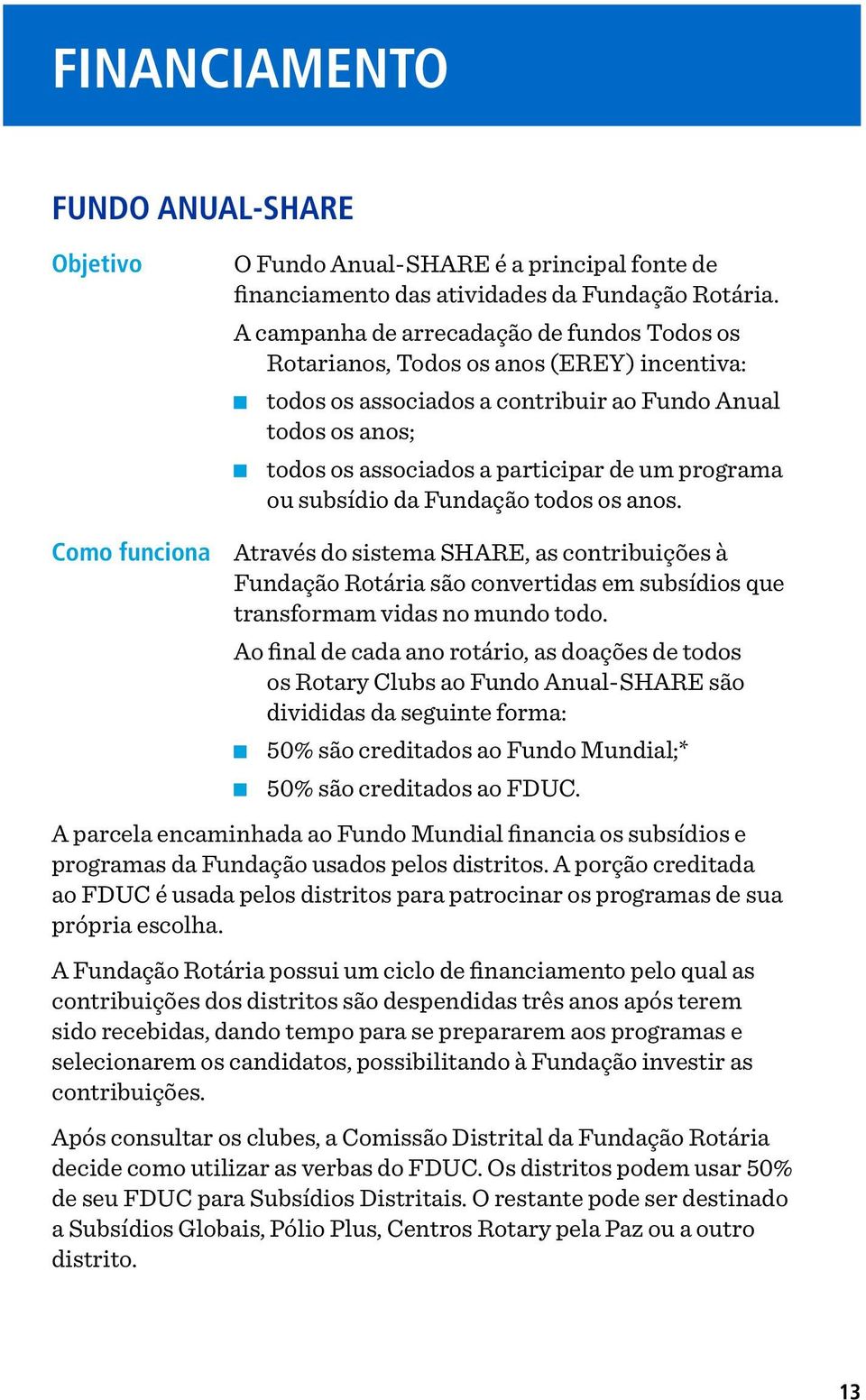 ou subsídio da Fundação todos os anos. Através do sistema SHARE, as contribuições à Fundação Rotária são convertidas em subsídios que transformam vidas no mundo todo.