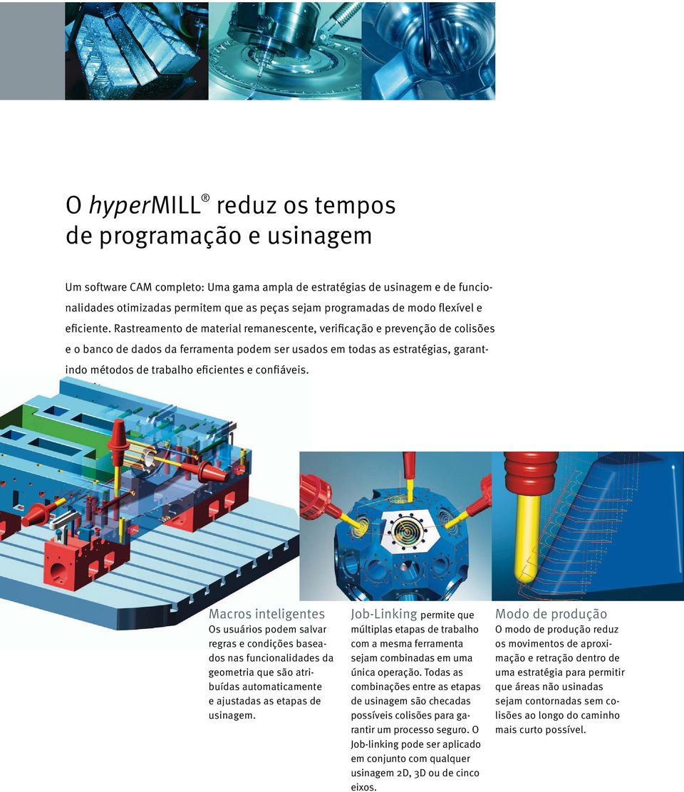 Rastreamento de material remanescente, verificação e prevenção de colisões e o banco de dados da ferramenta podem ser usados em todas as estratégias, garantindo métodos de trabalho eficientes e