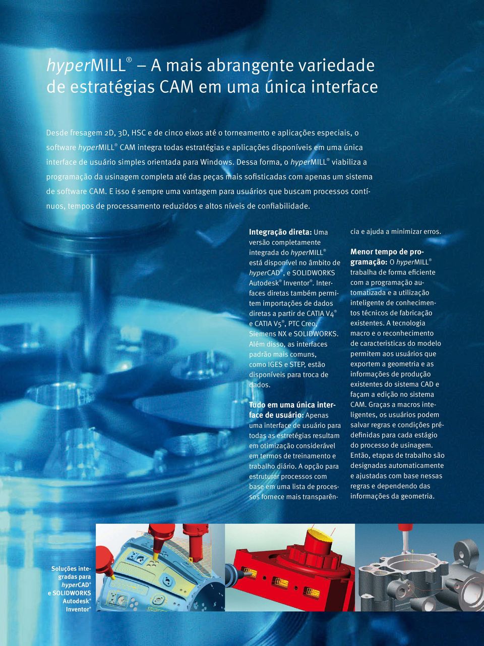 Dessa forma, o hypermill viabiliza a programação da usinagem completa até das peças mais sofisticadas com apenas um sistema de software CAM.