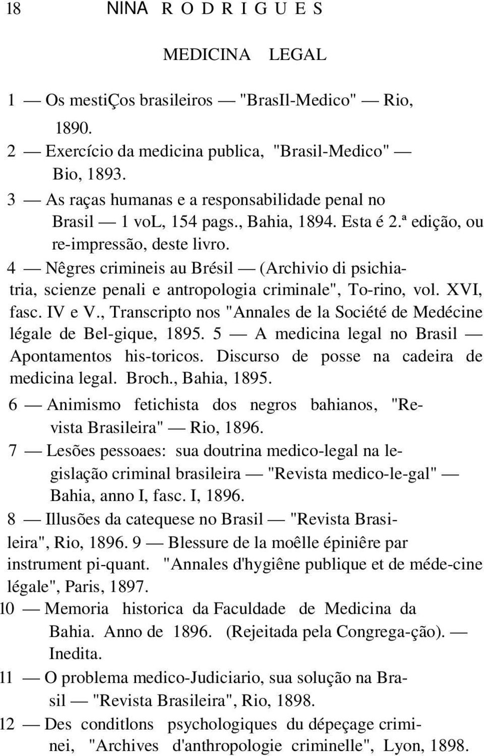 4 Nêgres crimineis au Brésil (Archivio di psichiatria, scienze penali e antropologia criminale", To-rino, vol. XVI, fasc. IV e V.