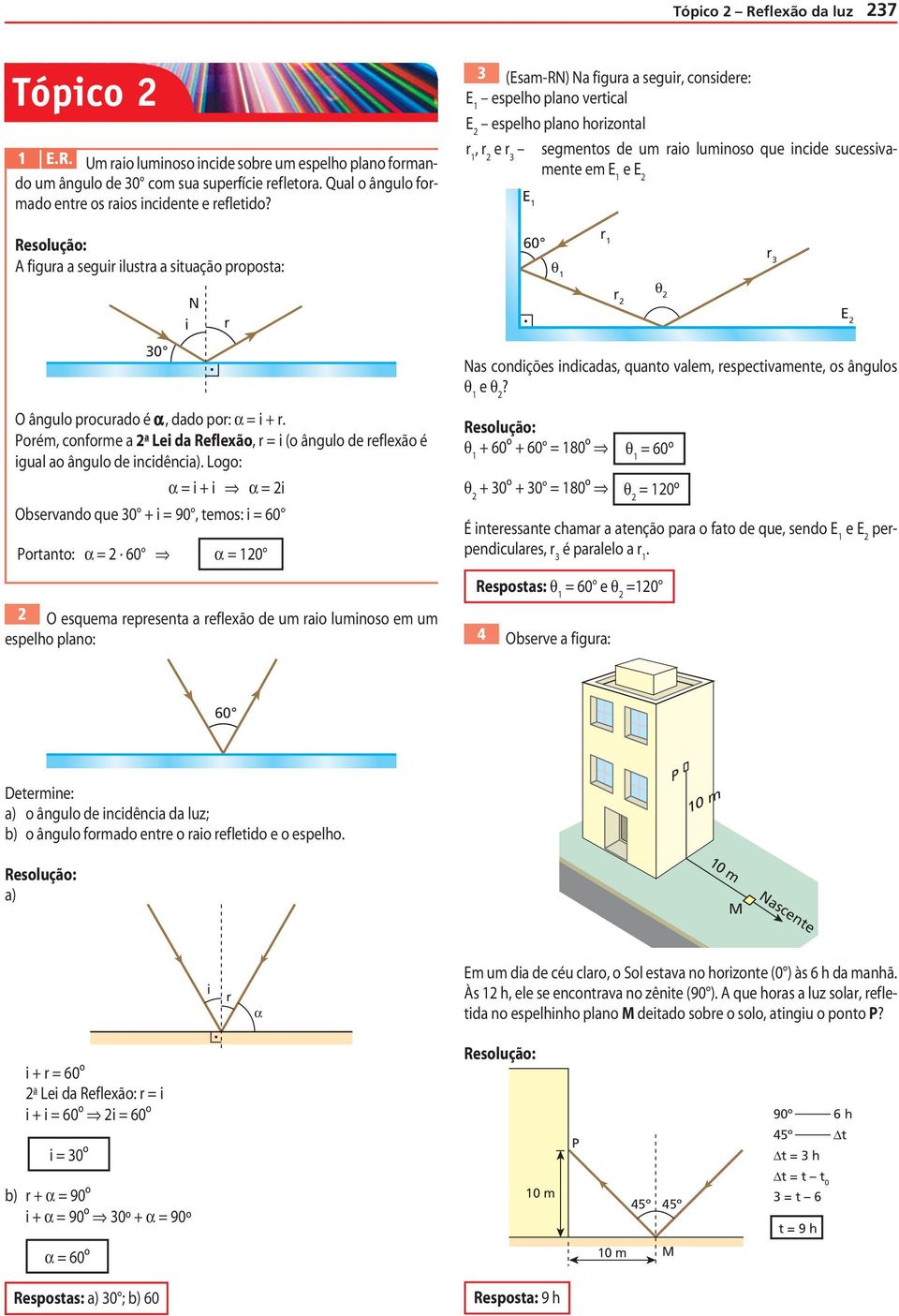 proposta: 60 θ r r 3 N i r r θ 30 ângulo procurao é, ao por: = i + r. orém, conforme a a ei a Ref leão, r = i (o ângulo e ref leão é igual ao ângulo e inciência).