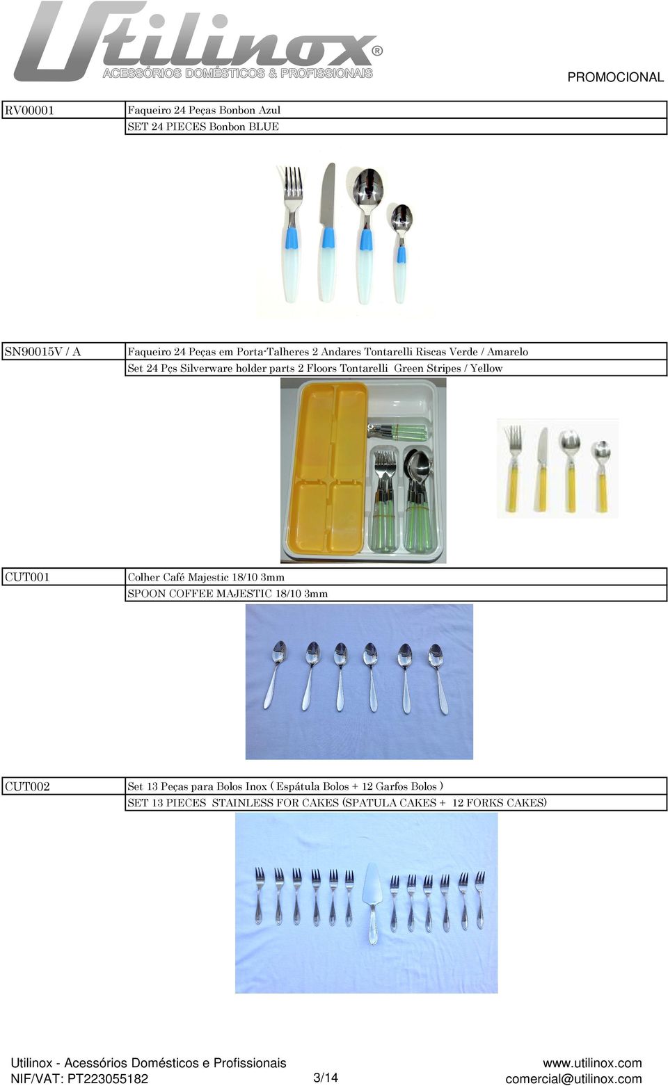 Yellow CUT001 Colher Café Majestic 18/10 3mm SPOON COFFEE MAJESTIC 18/10 3mm CUT002 Set 13 Peças para Bolos Inox (