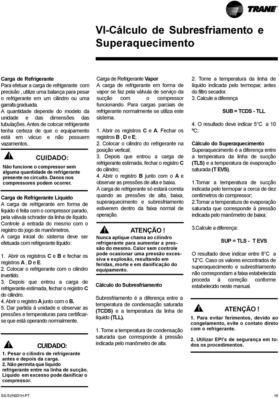 . CUIDADO: Não funcione o compressor sem alguma quantidade de refrigerante presente no circuito. Danos nos compressores podem ocorrer.