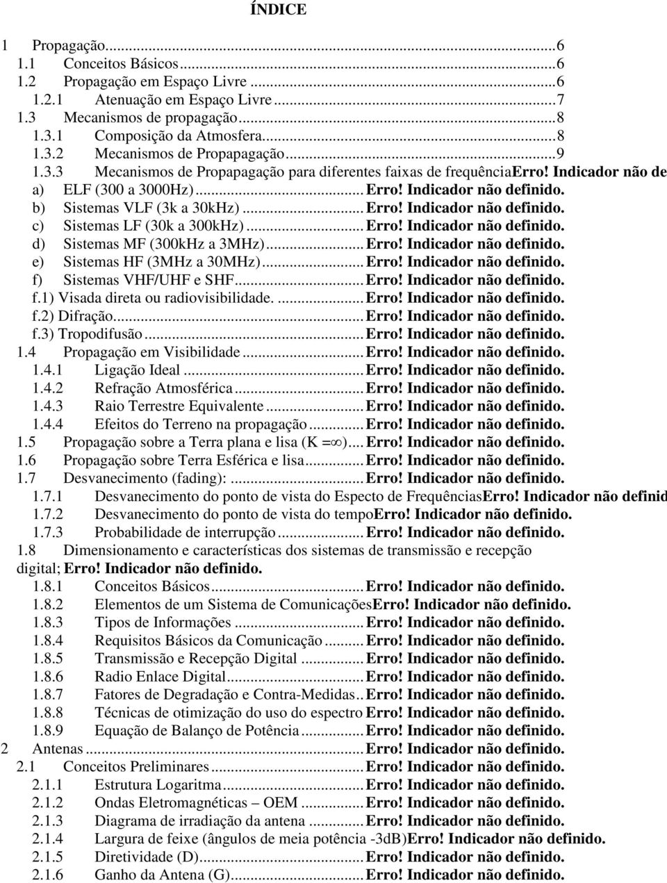 ..Erro! Indicador não definido. d) Sistemas MF (300kHz a 3MHz)...Erro! Indicador não definido. e) Sistemas HF (3MHz a 30MHz)...Erro! Indicador não definido. f) Sistemas VHF/UHF e SHF...Erro! Indicador não definido. f.1) Visada direta ou radiovisibilidade.