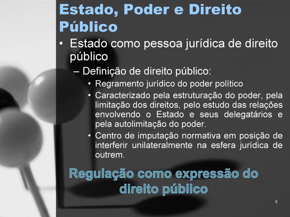 dos direitos, pelo estudo das relações envolvendo o Estado e seus delegatários e pela autolimitação do