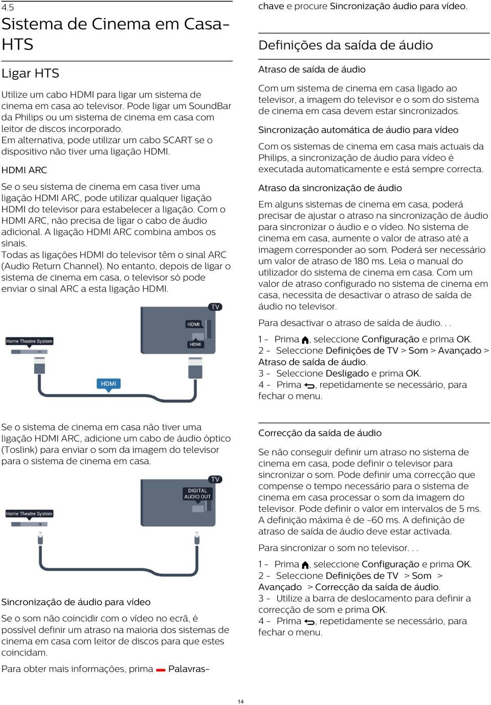 em casa devem estar sincronizados. Utilize um cabo HDMI para ligar um sistema de cinema em casa ao televisor.