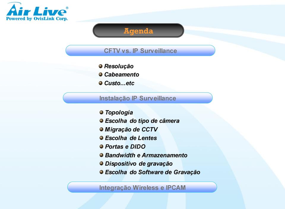 Migração de CCTV Escolha de Lentes Portas e DIDO Bandwidth e