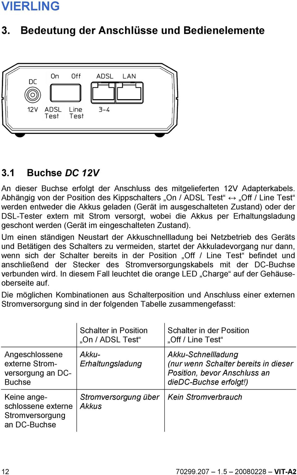 die Akkus per Erhaltungsladung geschont werden (Gerät im eingeschalteten Zustand).