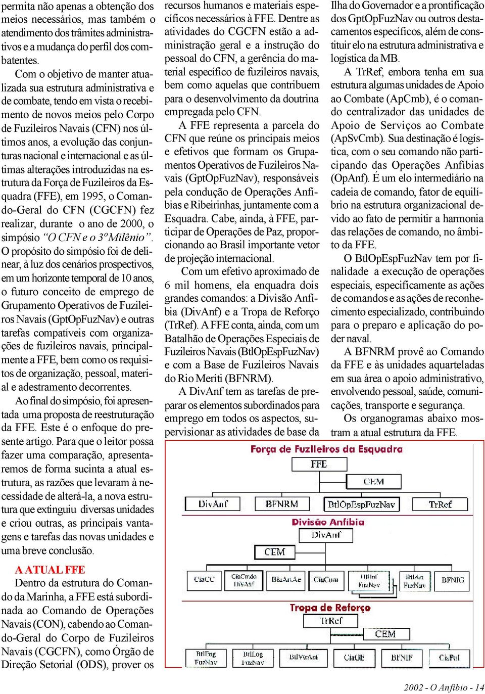 conjunturas nacional e internacional e as últimas alterações introduzidas na estrutura da Força de Fuzileiros da Esquadra (FFE), em 1995, o Comando-Geral do CFN (CGCFN) fez realizar, durante o ano de