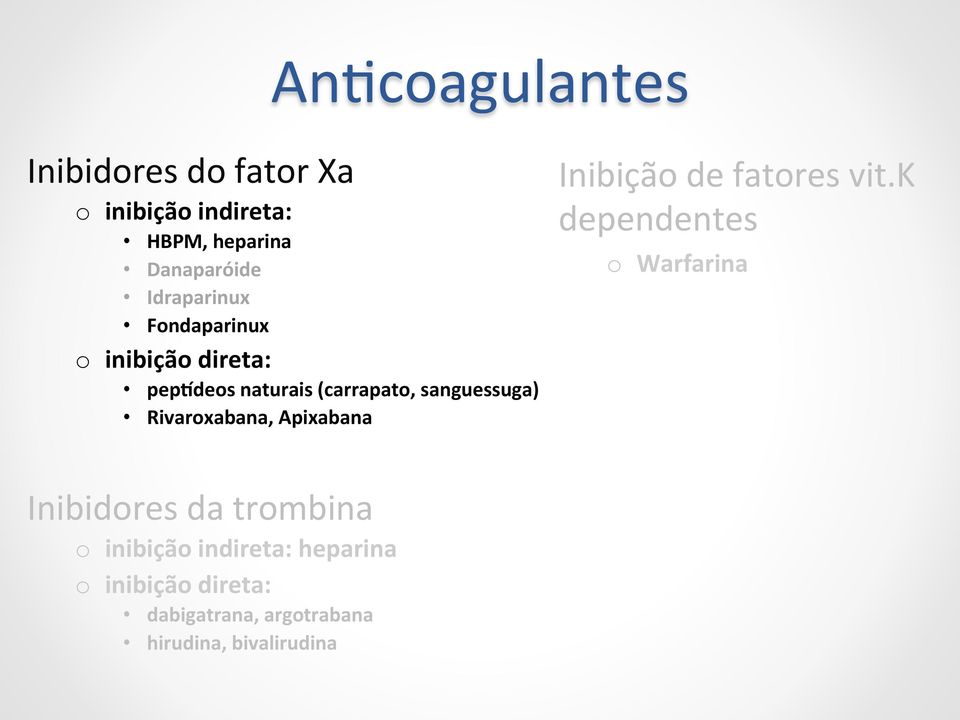 Rivaroxabana, Apixabana Inibição de fatores vit.