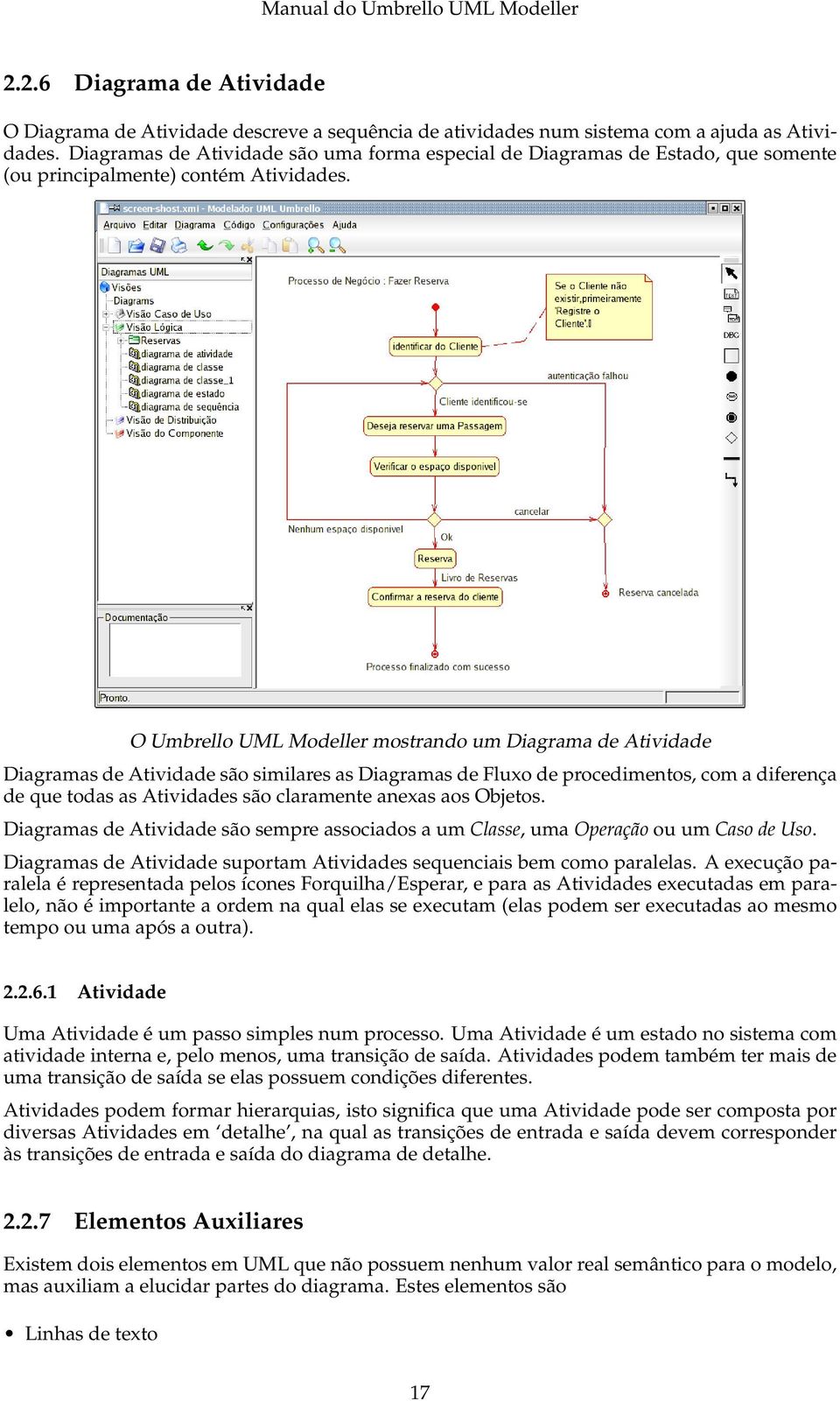 O Umbrello UML Modeller mostrando um Diagrama de Atividade Diagramas de Atividade são similares as Diagramas de Fluxo de procedimentos, com a diferença de que todas as Atividades são claramente