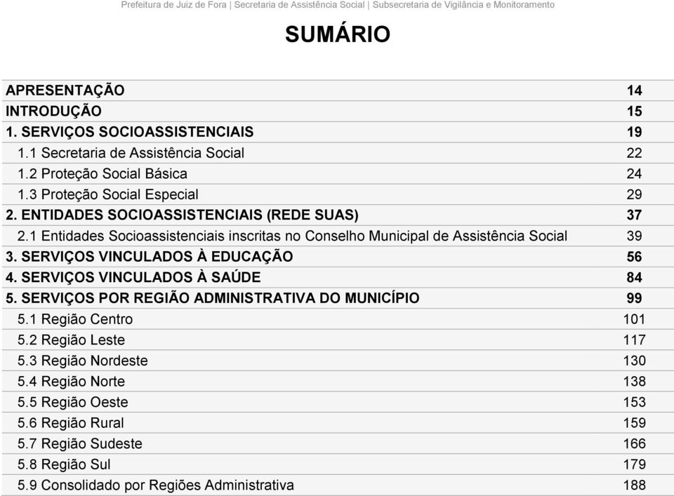 1 Entidades Socioassistenciais inscritas no Conselho Municipal de Assistência Social 39 3. SERVIÇOS VINCULADOS À EDUCAÇÃO 56 4. SERVIÇOS VINCULADOS À SAÚDE 84 5.