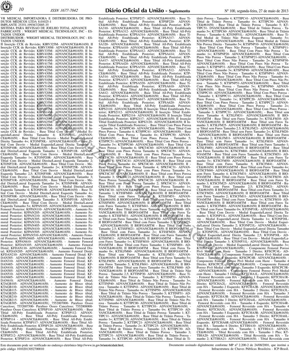 de Revisão; KIRV330M- ADVANCE II Inserção CCK de Revisão; KIRV335M- ADVANCE II Inserção CCK de Revisão; KIRV410M- ADVANCE II Inserção CCK de Revisão; KIRV412M- ADVANCE II Inserção CCK de Revisão;