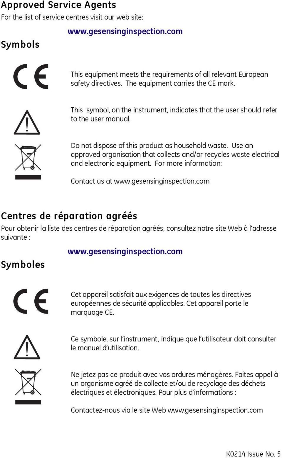 Use an approved organisation that collects and/or recycles waste electrical and electronic equipment. For more information: Contact us at www.gesensinginspection.