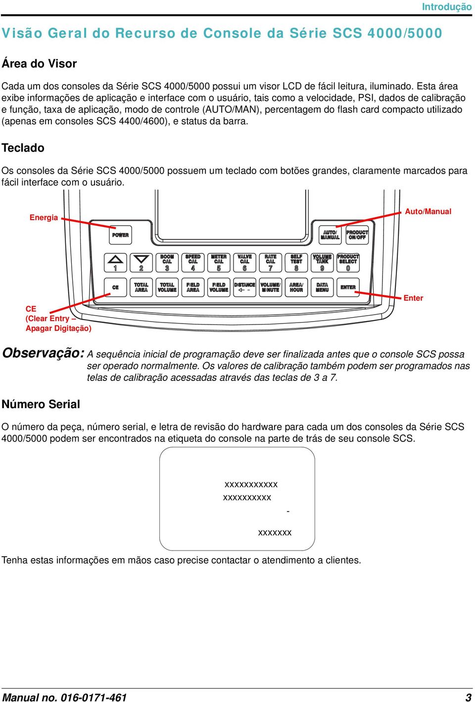 card compacto utilizado (apenas em consoles SCS 4400/4600), e status da barra.