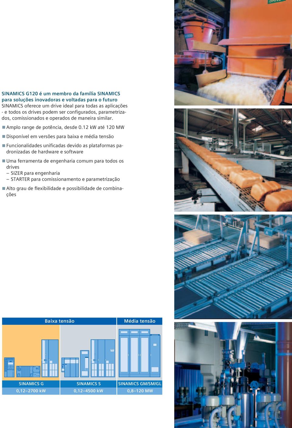 12 kw até 120 MW Disponível em versões para baixa e média tensão Funcionalidades unificadas devido as plataformas padronizadas de hardware e software Uma ferramenta de engenharia