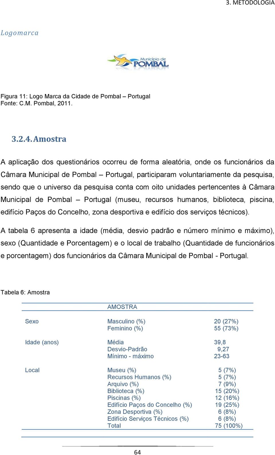 pesquisa conta com oito unidades pertencentes à Câmara Municipal de Pombal Portugal (museu, recursos humanos, biblioteca, piscina, edifício Paços do Concelho, zona desportiva e edifício dos serviços