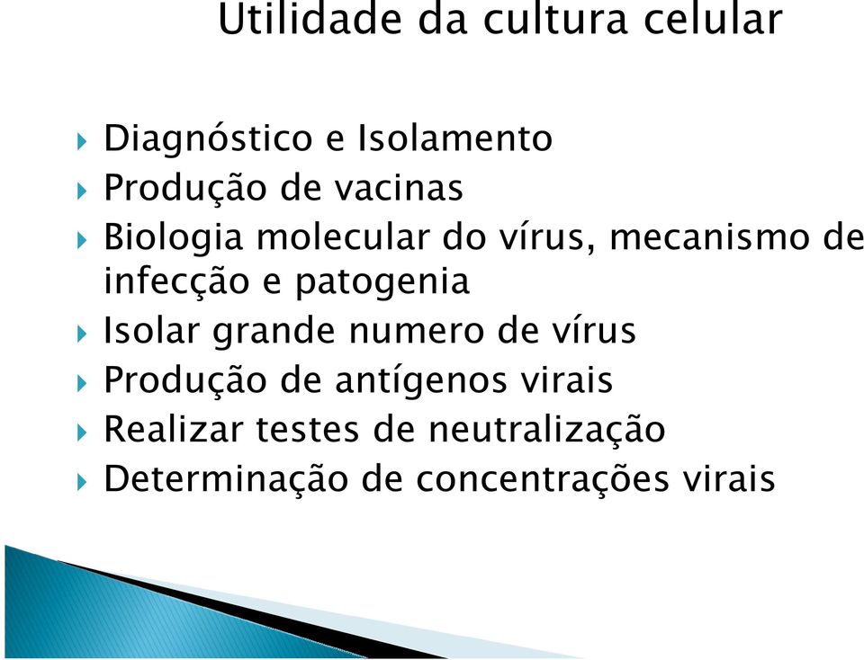 patogenia Isolar grande numero de vírus Produção de antígenos