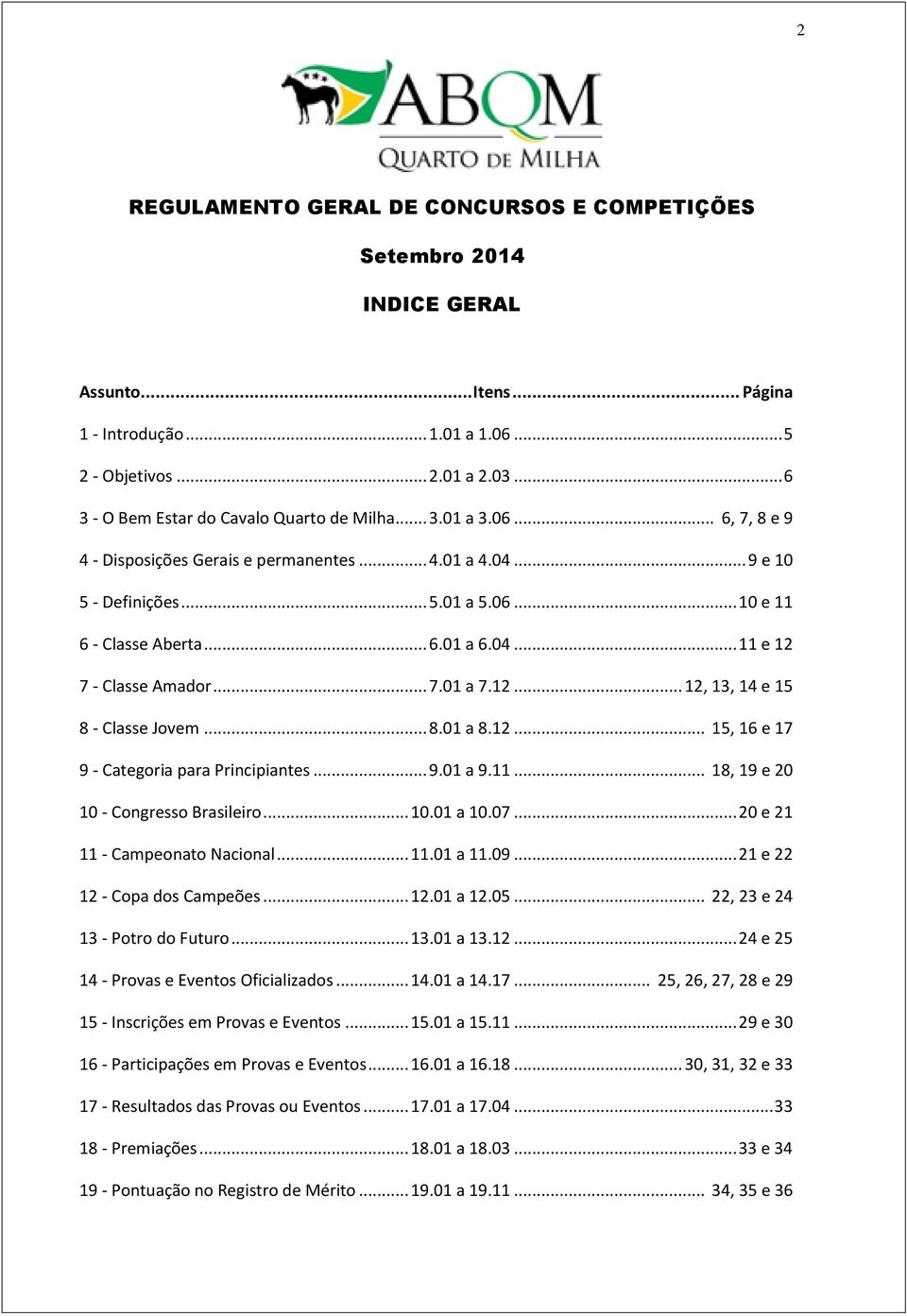 .. 6.01 a 6.04... 11 e 12 7 - Classe Amador... 7.01 a 7.12... 12, 13, 14 e 15 8 - Classe Jovem... 8.01 a 8.12... 15, 16 e 17 9 - Categoria para Principiantes... 9.01 a 9.11... 18, 19 e 20 10 - Congresso Brasileiro.