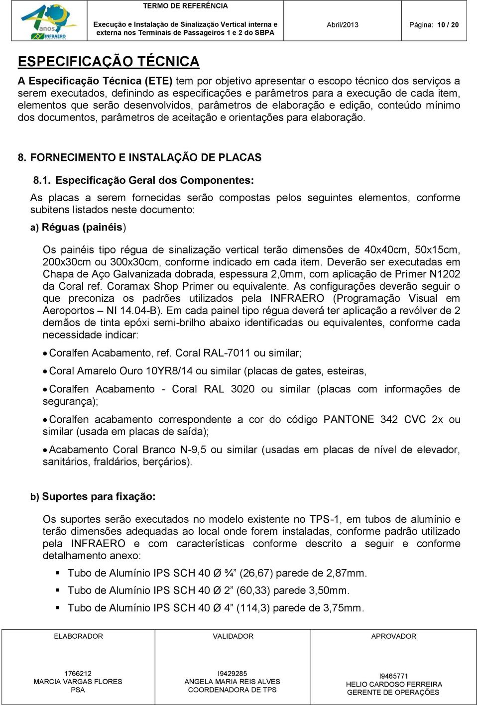 FORNECIMENTO E INSTALAÇÃO DE PLACAS 8.1.