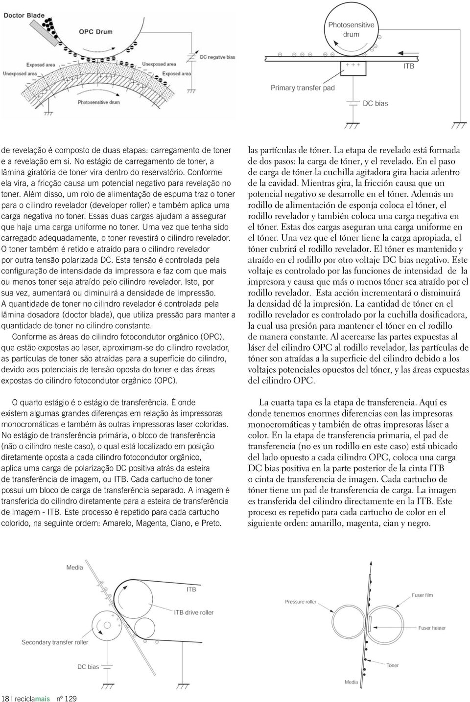 Além disso, um rolo de alimentação de espuma traz o toner para o cilindro revelador (developer roller) e também aplica uma carga negativa no toner.