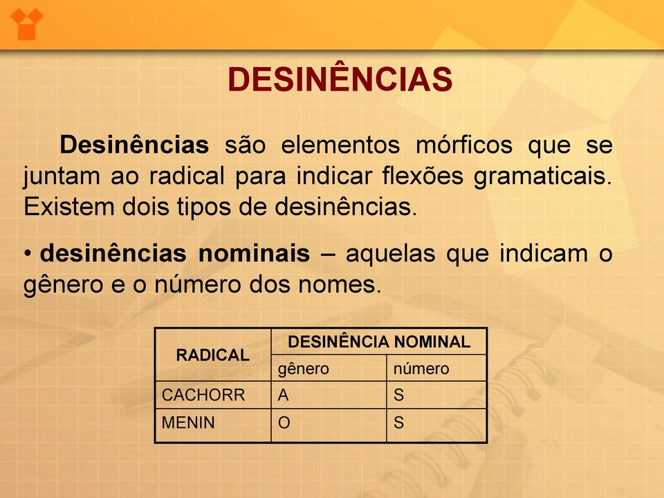 Existem dois tipos de desinências.