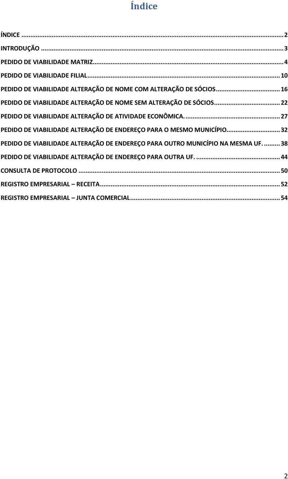 .. 22 PEDIDO DE VIABILIDADE ALTERAÇÃO DE ATIVIDADE ECONÔMICA.... 27 PEDIDO DE VIABILIDADE ALTERAÇÃO DE ENDEREÇO PARA O MESMO MUNICÍPIO.