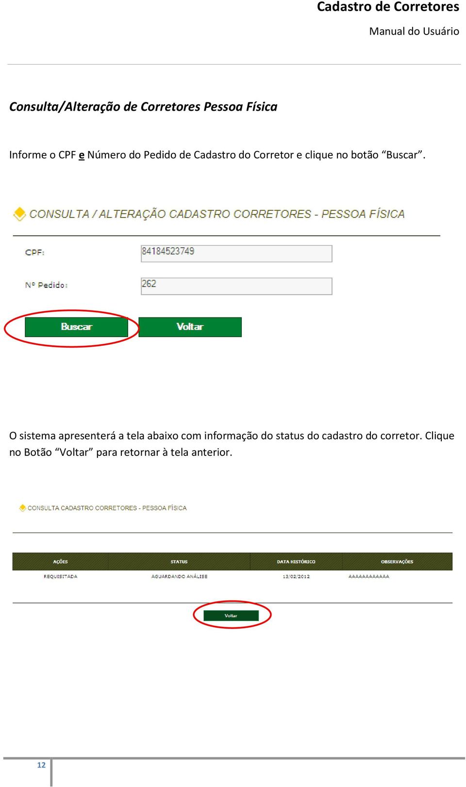 O sistema apresenterá a tela abaixo com informação do status do