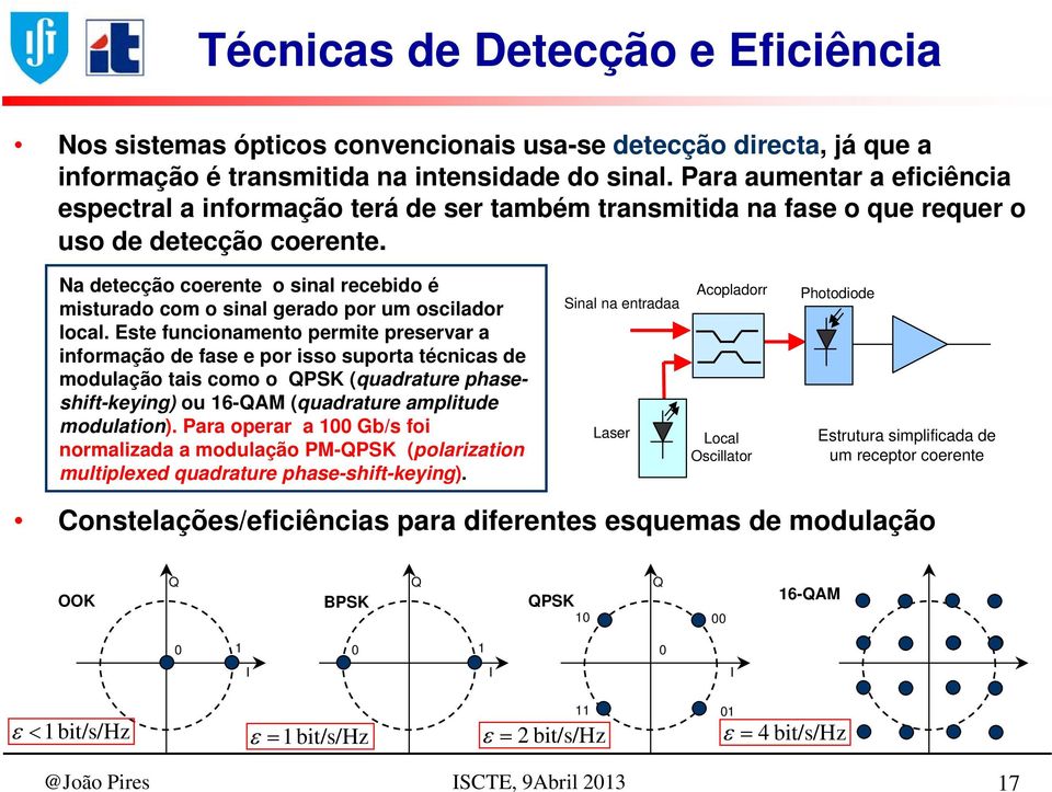 Na detecção coerente o sinal recebido é misturado com o sinal gerado por um oscilador local.