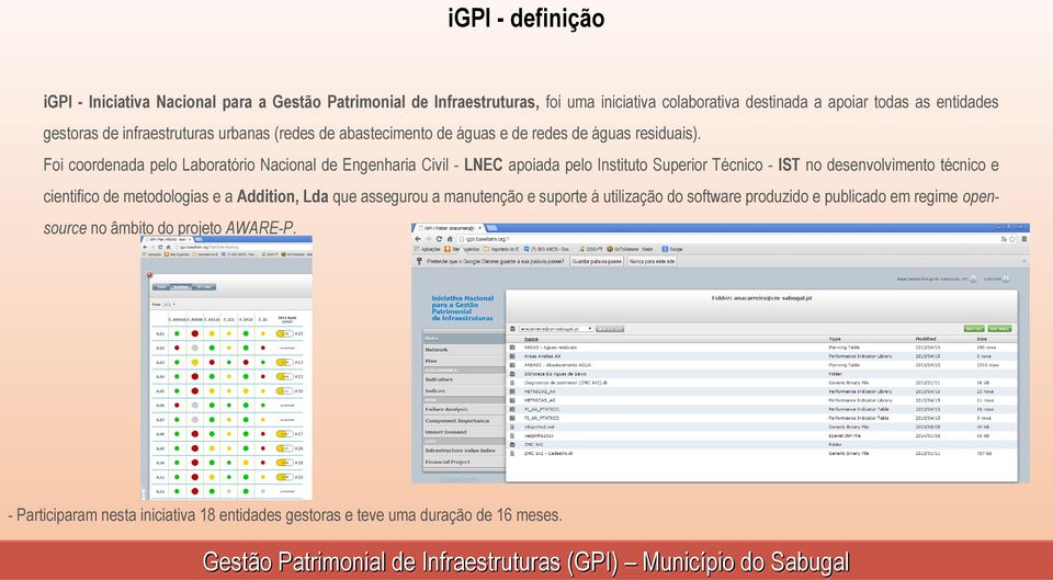 Foi coordenada pelo Laboratório Nacional de Engenharia Civil - LNEC apoiada pelo Instituto Superior Técnico - IST no desenvolvimento técnico e cientifico de