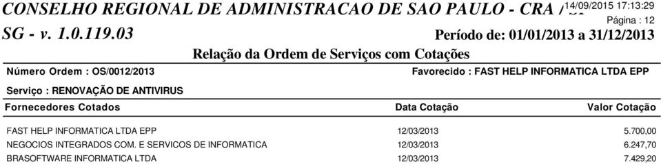 LTDA EPP 12/03/2013 5.700,00 NEGOCIOS INTEGRADOS COM.