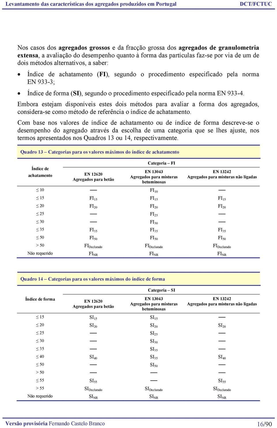 Embora estejam disponíveis estes dois métodos para avaliar a forma dos agregados, considera-se como método de referência o índice de achatamento.