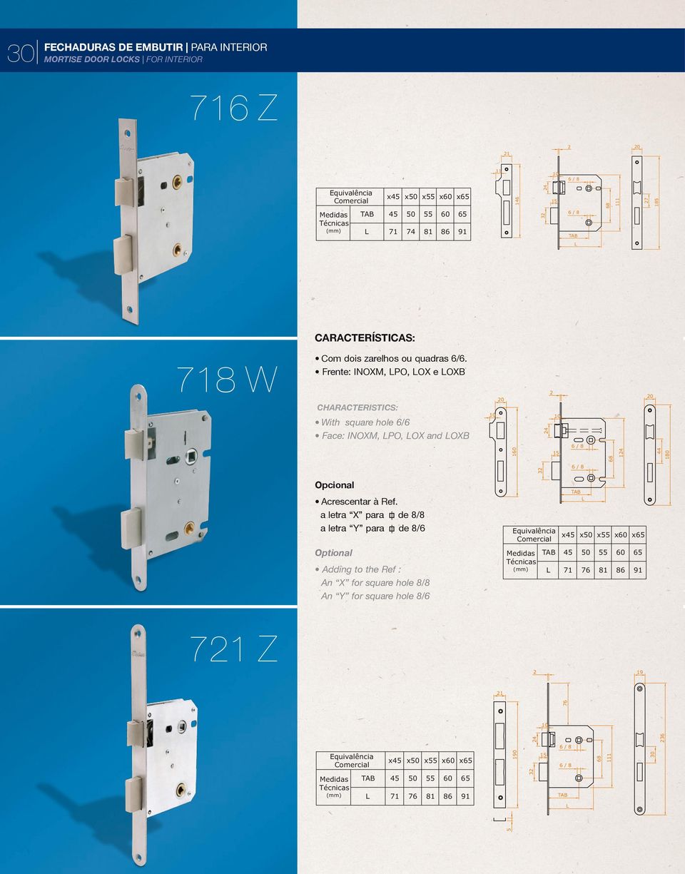 Frente: INOXM, PO, OX e OXB With square hole 6/6 Face: INOXM, PO, OX and OXB 1 4 14 44 0 3 Opcional