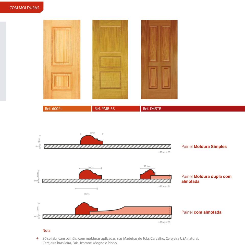 com almofada Painel com almofada > Modelo TR Nota Só se fabricam painéis, com