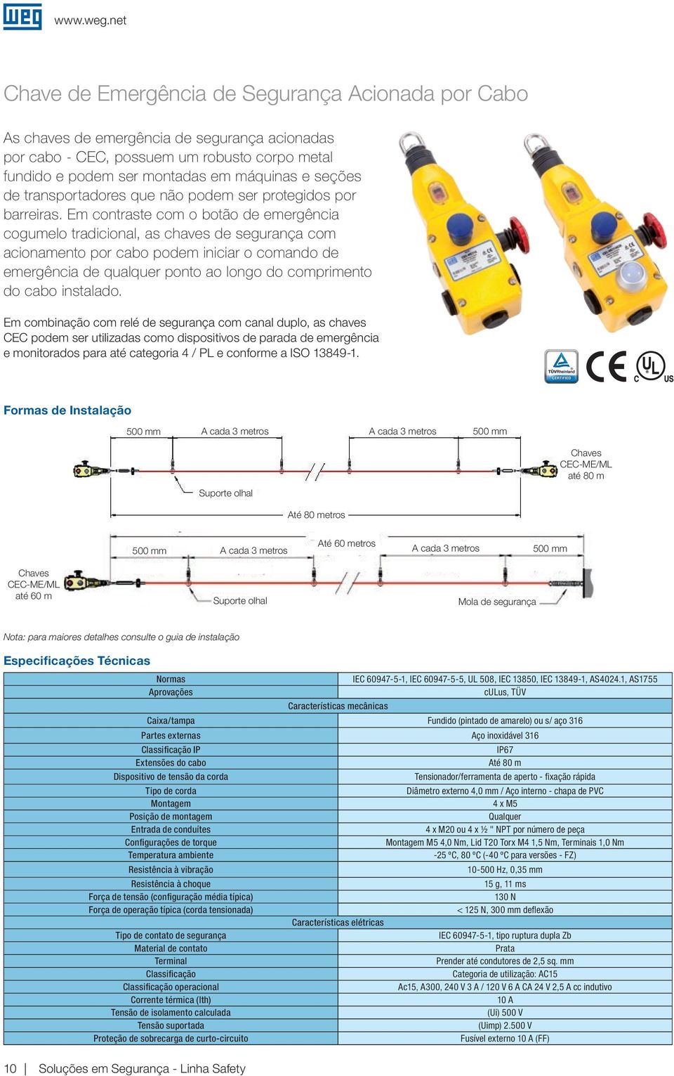 Em contraste com o botão de emergência cogumelo tradicional, as chaves de segurança com acionamento por cabo podem iniciar o comando de emergência de qualquer ponto ao longo do comprimento do cabo