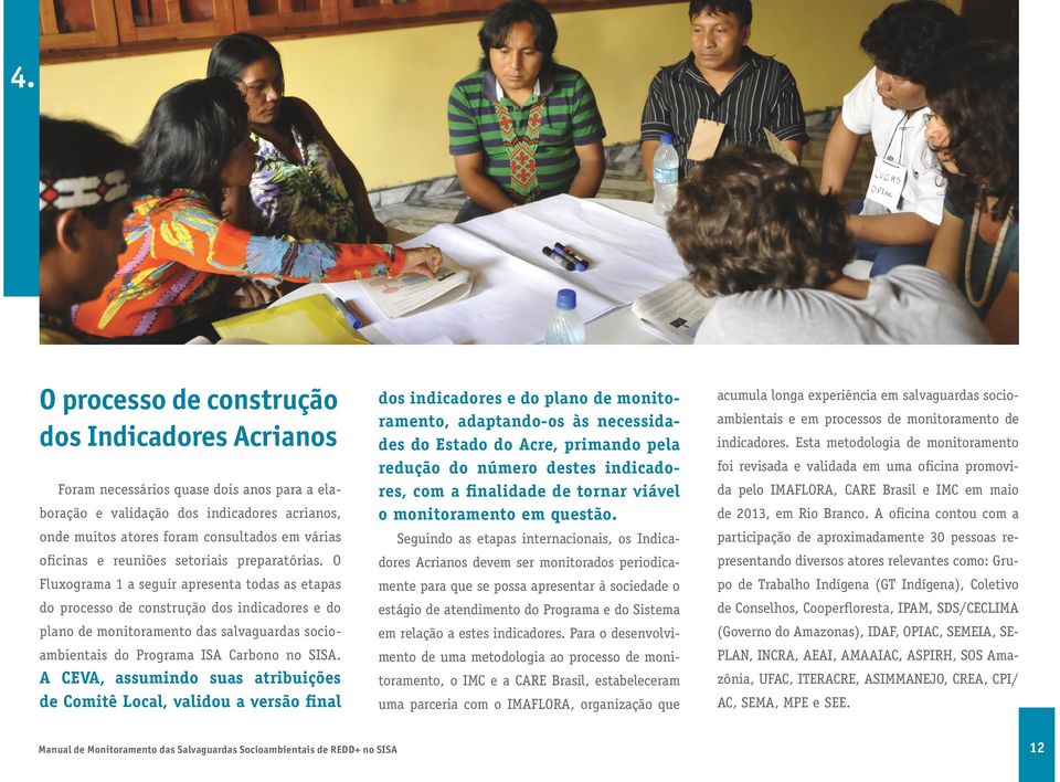 O Fluxograma 1 a seguir apresenta todas as etapas do processo de construção dos indicadores e do plano de monitoramento das salvaguardas socioambientais do Programa ISA Carbono no SISA.