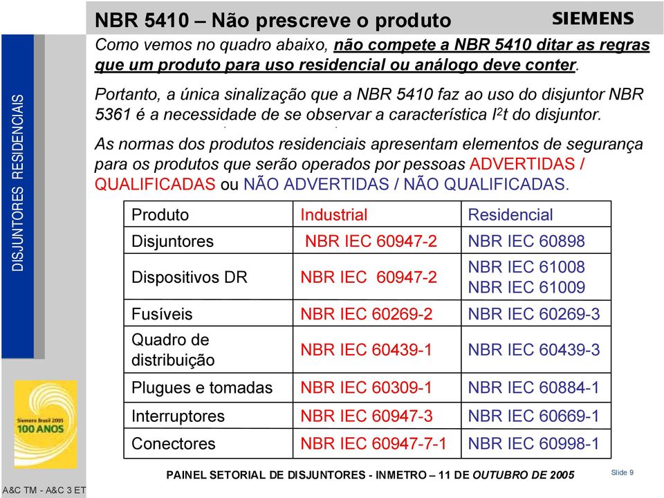 As normas dos produtos residenciais apresentam elementos de segurança para os produtos que serão operados por pessoas ADVERTIDAS / QUALIFICADAS ou NÃO ADVERTIDAS / NÃO QUALIFICADAS.