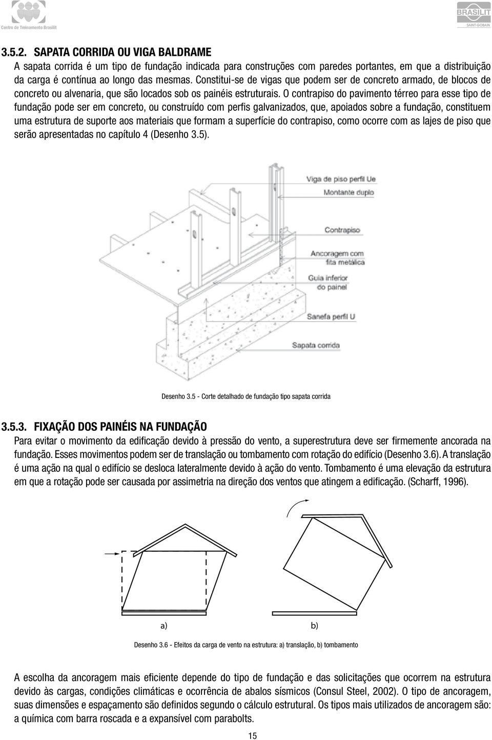 O contrapiso do pavimento térreo para esse tipo de fundação pode ser em concreto, ou construído com perfis galvanizados, que, apoiados sobre a fundação, constituem uma estrutura de suporte aos