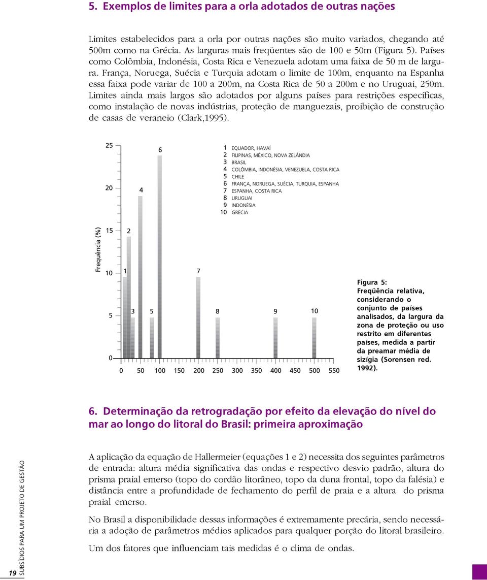 França, Noruega, Suécia e Turquia adotam o limite de 100m, enquanto na Espanha essa faixa pode variar de 100 a 200m, na Costa Rica de 50 a 200m e no Uruguai, 250m.