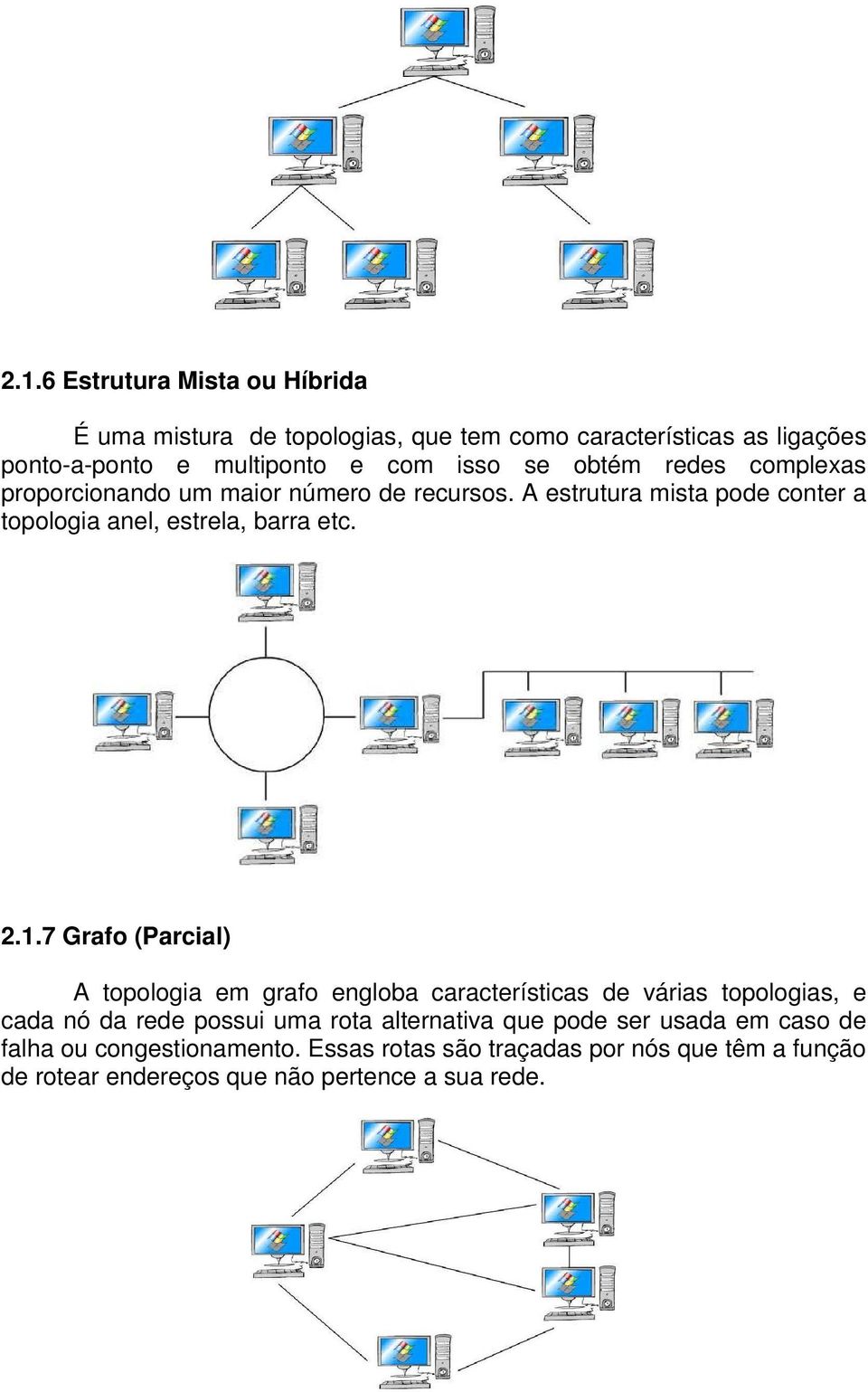 7 Grafo (Parcial) A topologia em grafo engloba características de várias topologias, e cada nó da rede possui uma rota alternativa que pode