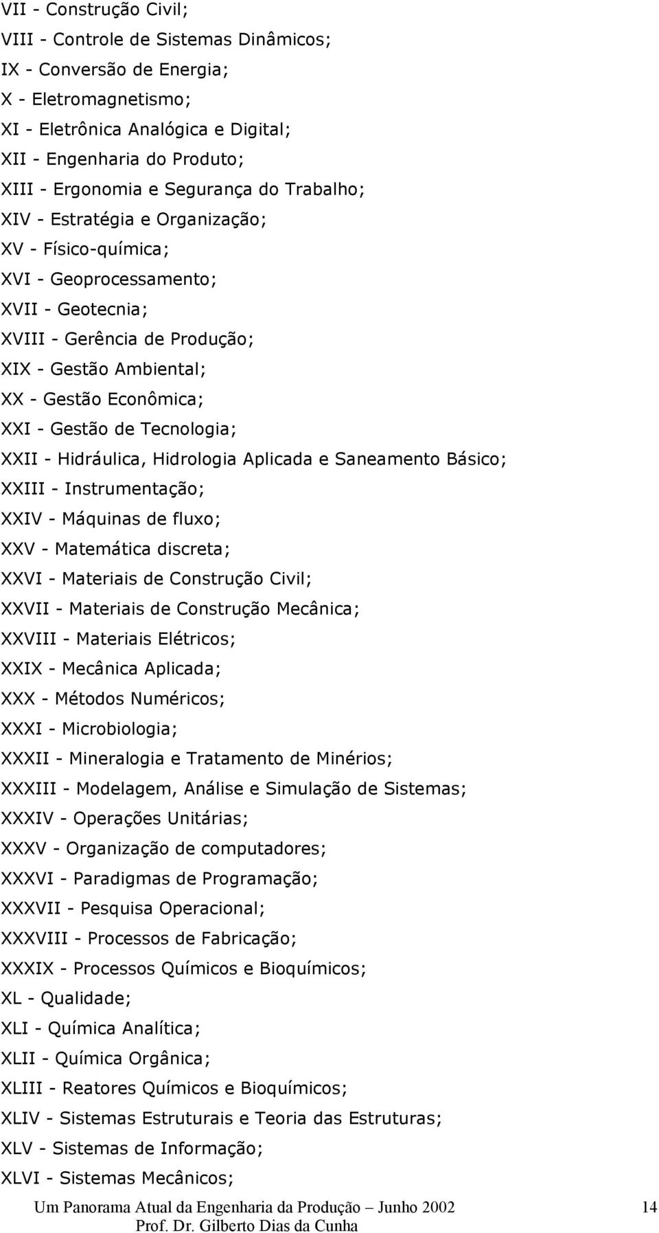 - Gestão de Tecnologia; XXII - Hidráulica, Hidrologia Aplicada e Saneamento Básico; XXIII - Instrumentação; XXIV - Máquinas de fluxo; XXV - Matemática discreta; XXVI - Materiais de Construção Civil;