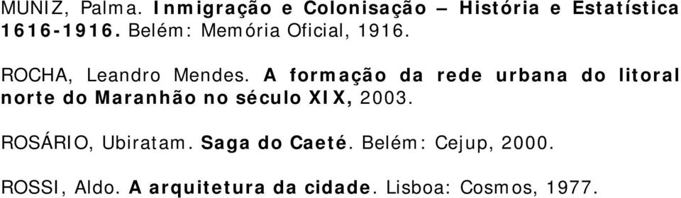 A formação da rede urbana do litoral norte do Maranhão no século XIX, 2003.