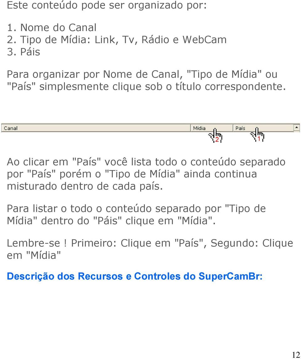 Ao clicar em "País" você lista todo o conteúdo separado por "País" porém o "Tipo de Mídia" ainda continua misturado dentro de cada país.