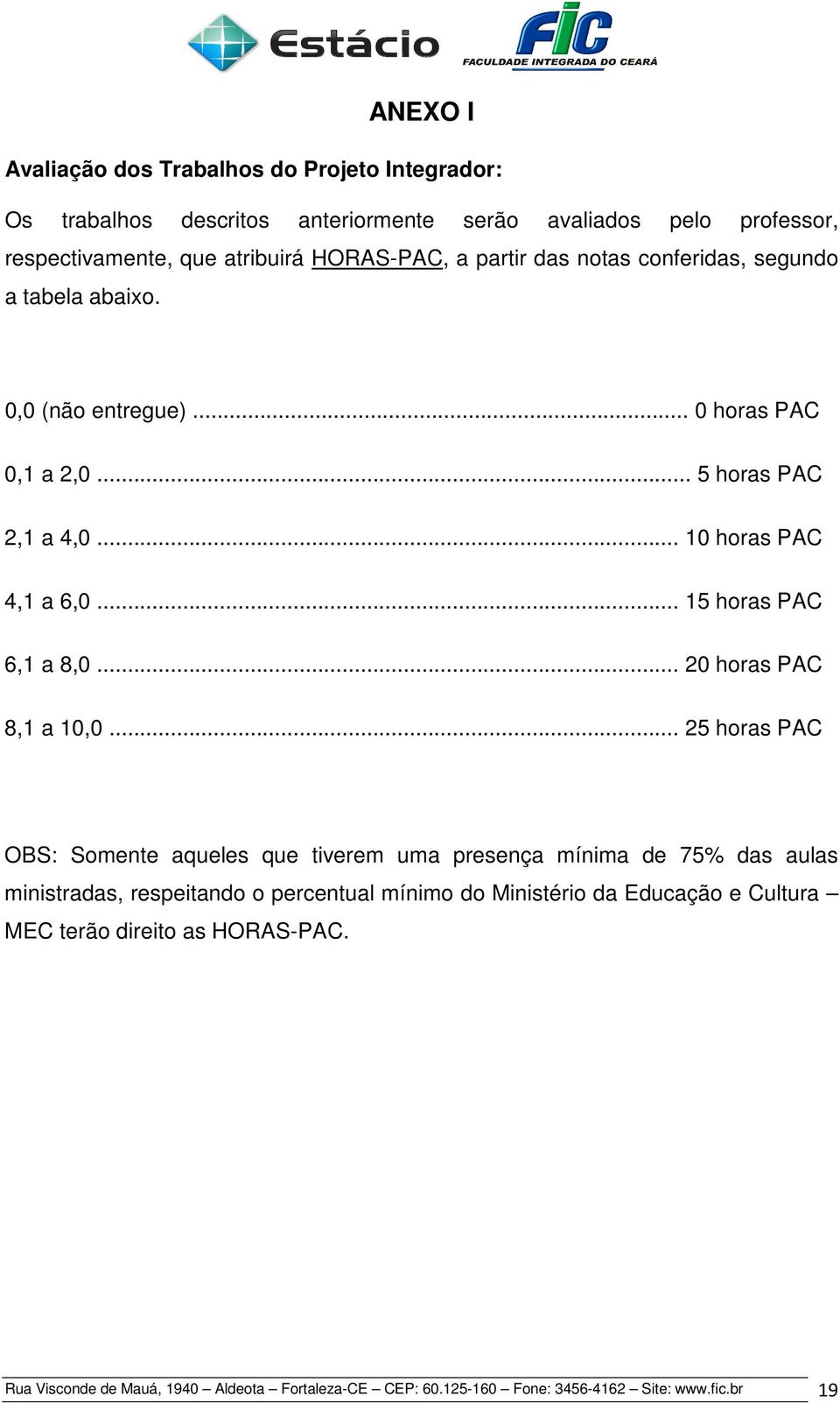 .. 15 horas PAC 6,1 a 8,0... 20 horas PAC 8,1 a 10,0.