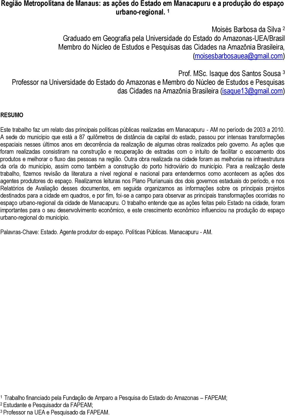 (moisesbarbosauea@gmail.com) Prof. MSc.