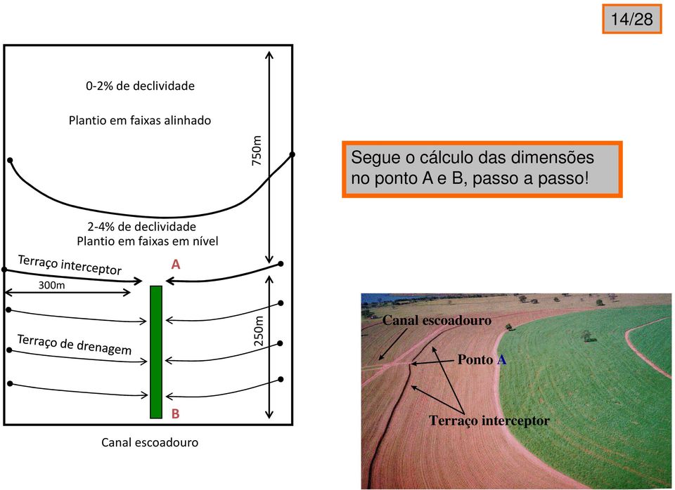 300m 2-4% de declividade Plantio em faixas em nível A 250m