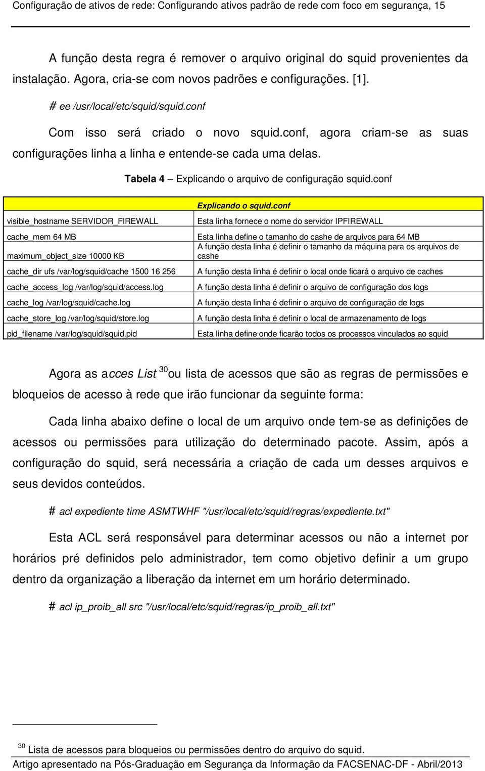 conf, agora criam-se as suas configurações linha a linha e entende-se cada uma delas. Tabela 4 Explicando o arquivo de configuração squid.conf Explicando o squid.