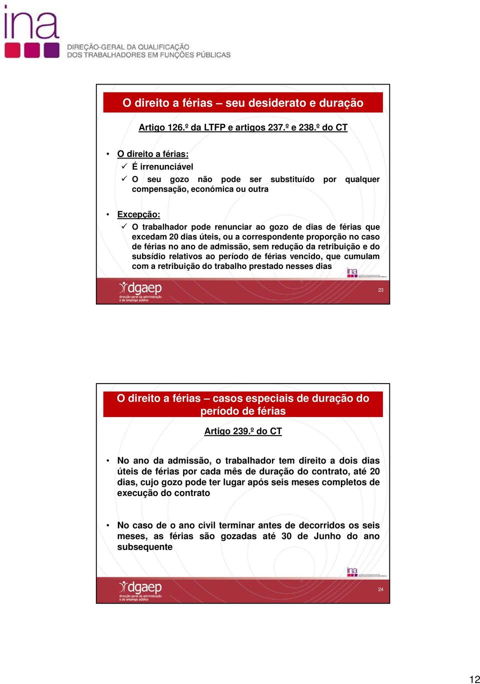 dias úteis, ou a correspondente proporção no caso de férias no ano de admissão, sem redução da retribuição e do subsídio relativos ao período de férias vencido, que cumulam com a retribuição do