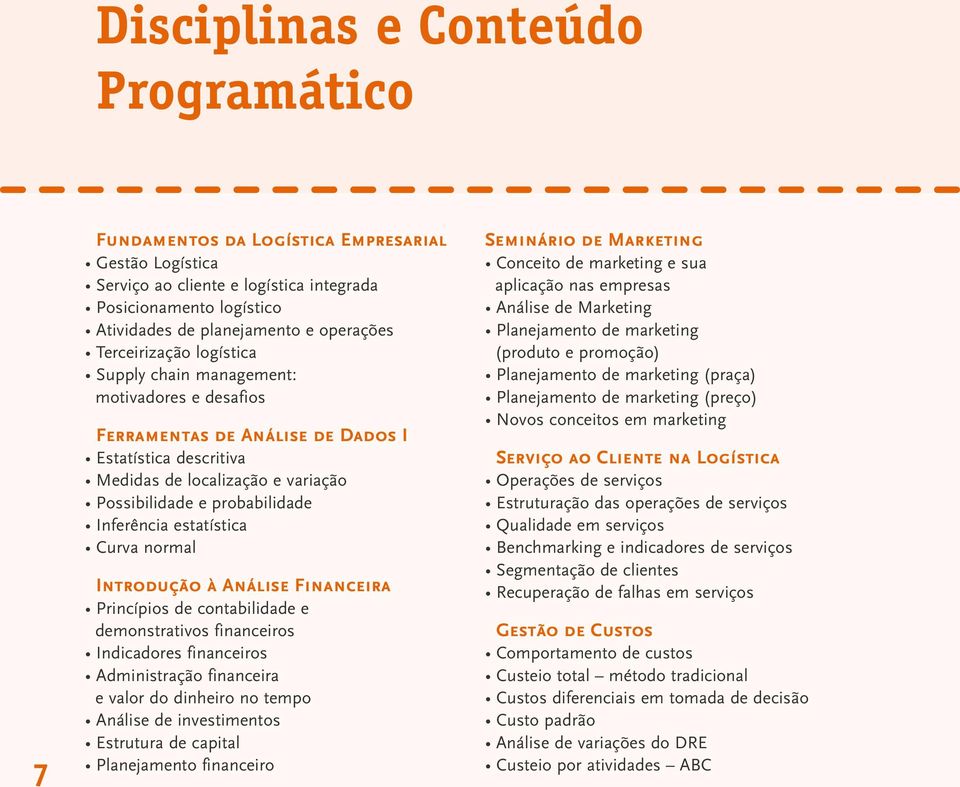 Inferência estatística Curva normal Introdução à Análise Financeira Princípios de contabilidade e demonstrativos financeiros Indicadores financeiros Administração financeira e valor do dinheiro no